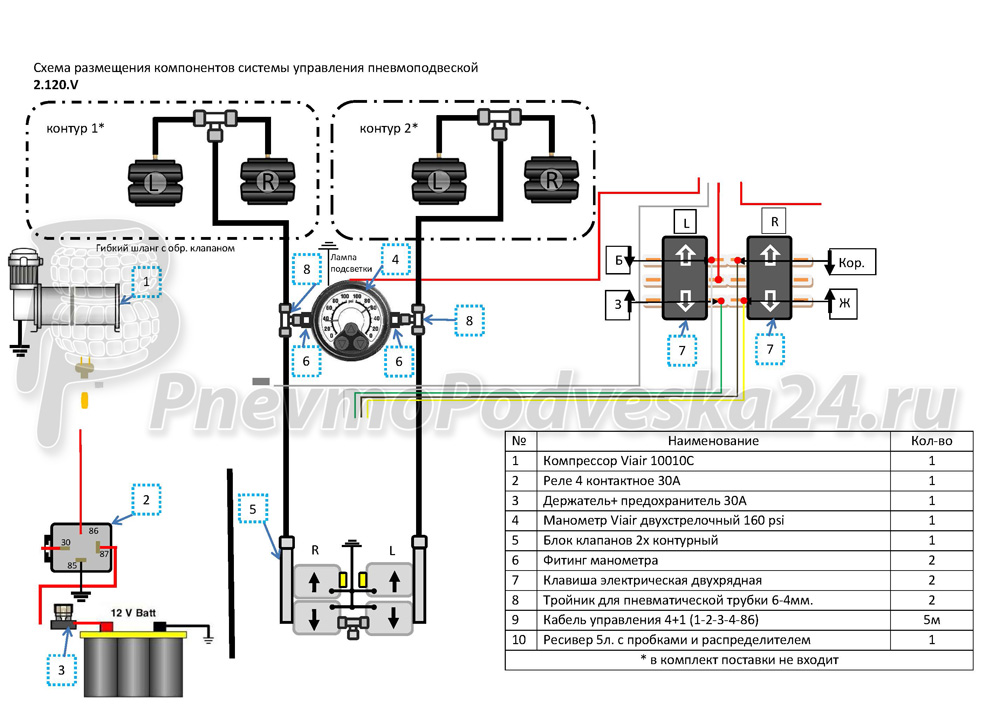 Схема подключения пневмоподвески 2 контура
