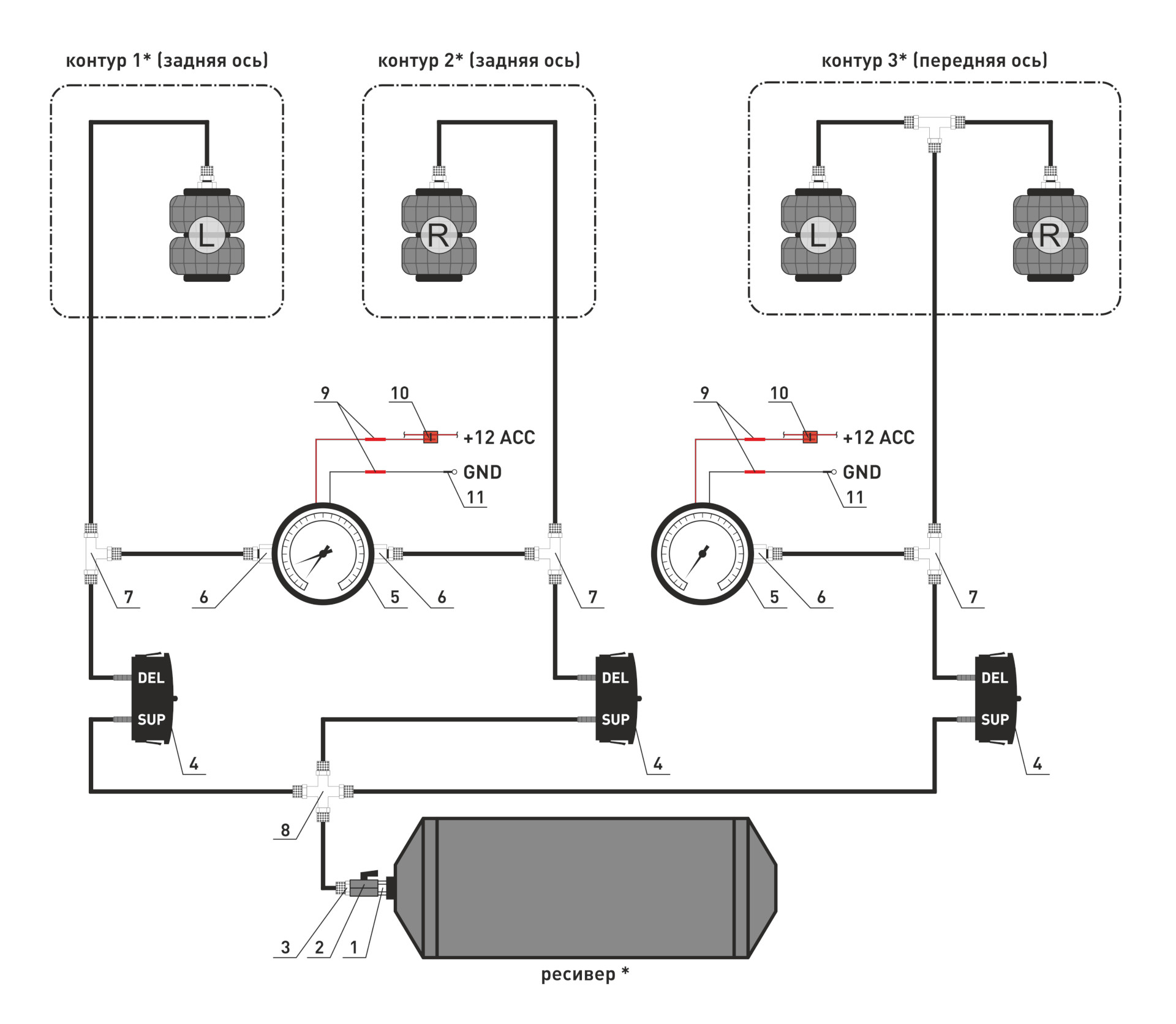 Схема подключения пневмоподвески 2 контура на газель